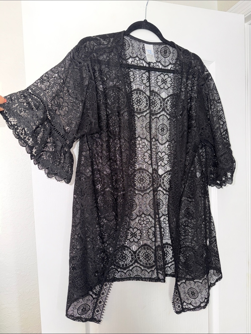 Women's Black Lace Kimono Open Front Cardigan